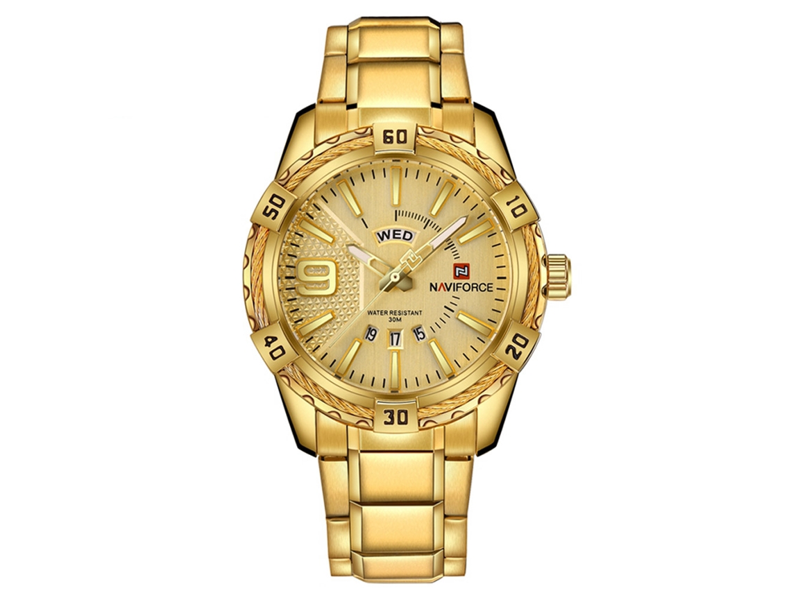 Relógio Masculino de Quartzo com Cinta de Aço Impermeável 30m e Calendário (dourado)