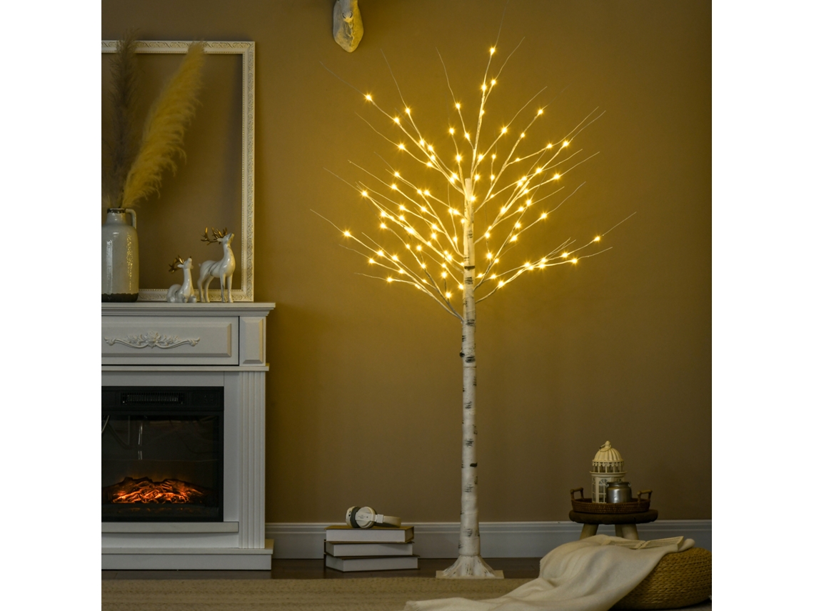 Artificial Tree, Artificial Birch, With Led Lighting, Warm White, Realistic White Bark, 22 X 22 X 180cm