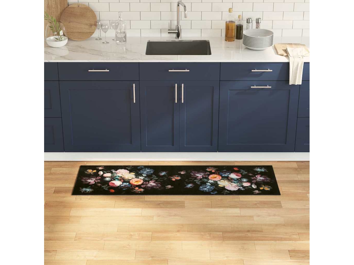 Vidaxl Tapete De Cozinha Preto 150 X 45 Cm Veludo
