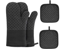Conjunto De 4-luvas Forno, Resistentes Ao Calor Até 300°c, Impermeáveis, Antiderrapantes, Em Silicone, Ideais Para