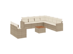 Conjunto de 10 Sofás para Jardim com Almofadões Vime Pe Bege MAISON EXCLUSIVE
