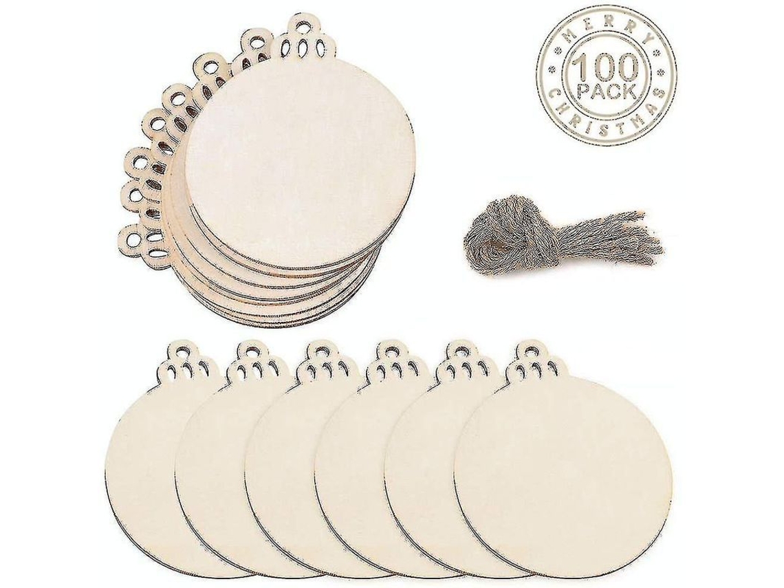 100pcs Bola De Natal-pendente De Árvore De Natal Em Madeira 3 Polegadas Em Diâmetro Diy St1