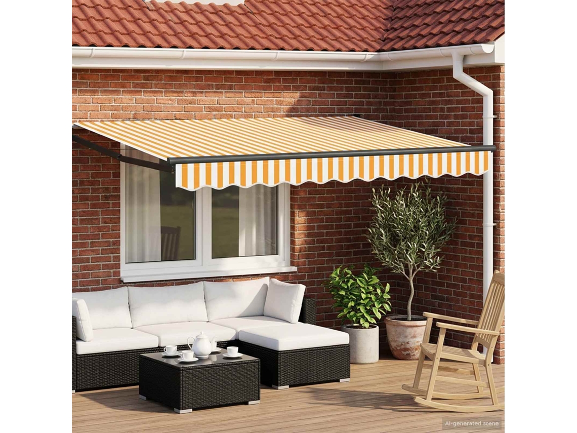 Vidaxl Toldo Retrátil Amarelo E Branco 3,5 X 2 M Poliéster E Metal