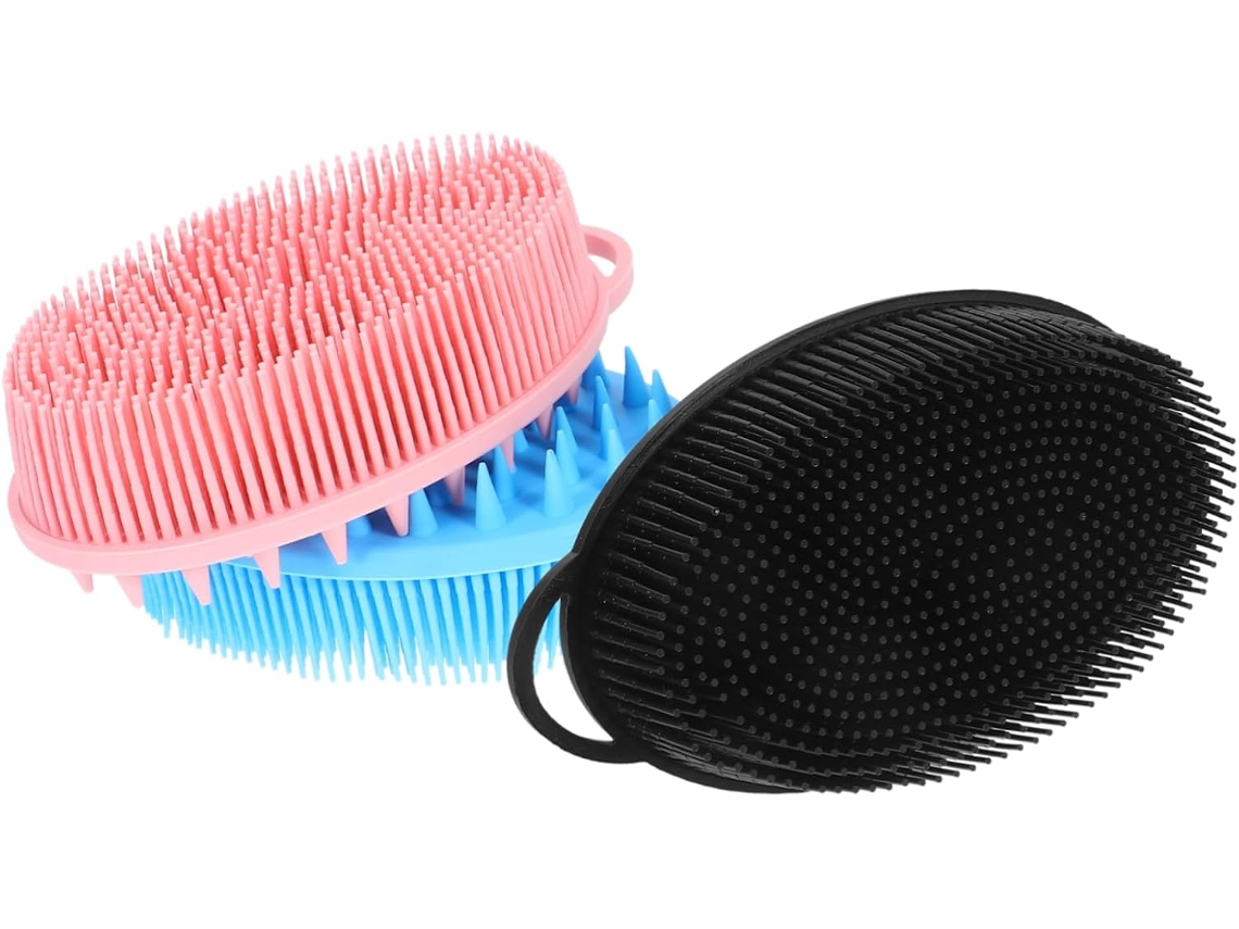 Conjunto De 3 Escovas Banho Silicone Dupla Face Healvian Para Esfoliação E Limpeza Facial, Escova De Banho Manual Para