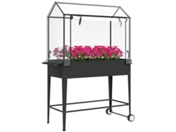 Praça de Horta Independente com Lona de Pvc, Vaso Elevado com Rodas, Furo de Drenagem, 100 X 45 X 152 Cm, Preto Ge