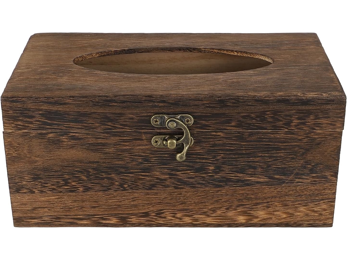Caixa De Lenços De Madeira Com Design Retrô (1 Unidade)
