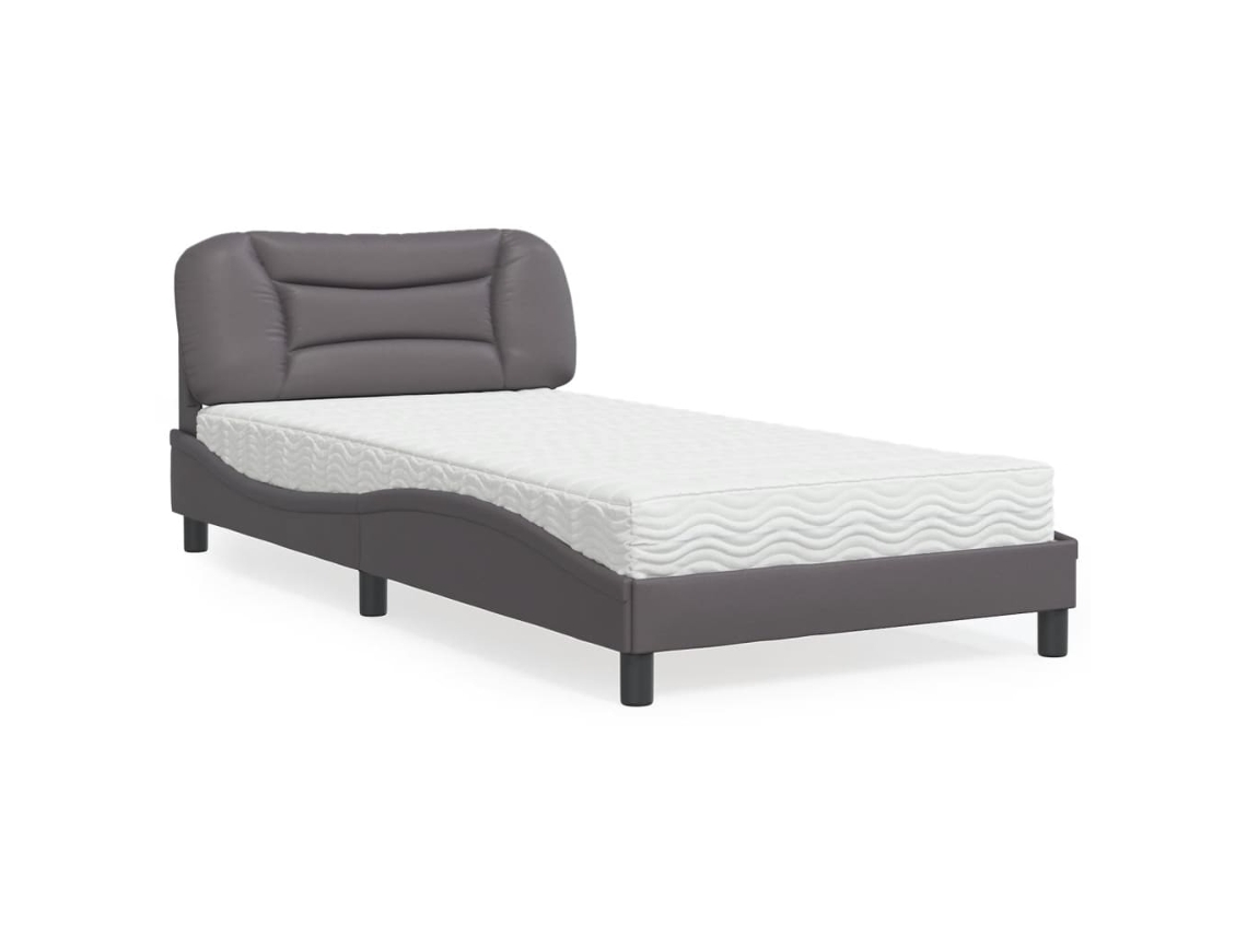 Vidaxl Cama Com Colchão Hvar 100x200 Cm Couro Artificial Cinzento