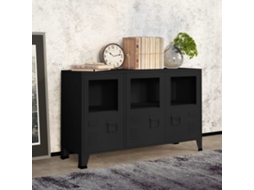 Vidaxl Aparador Industrial 105x35x62 Cm Metal E Vidro Preto