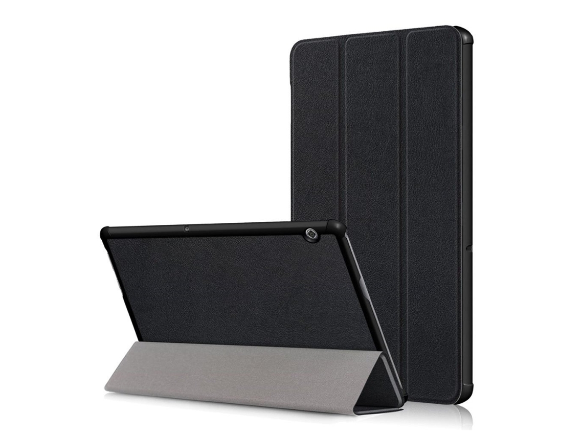 Capa com suporte para Huawei Mediapad T5 em plástico e couro sintético, Preta