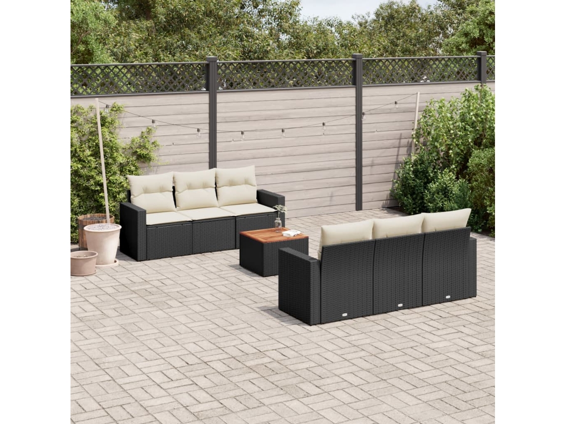 Vidaxl 7 Pcs Conjunto De Sofás P/ Jardim C/ Almofadões Vime Pe Preto