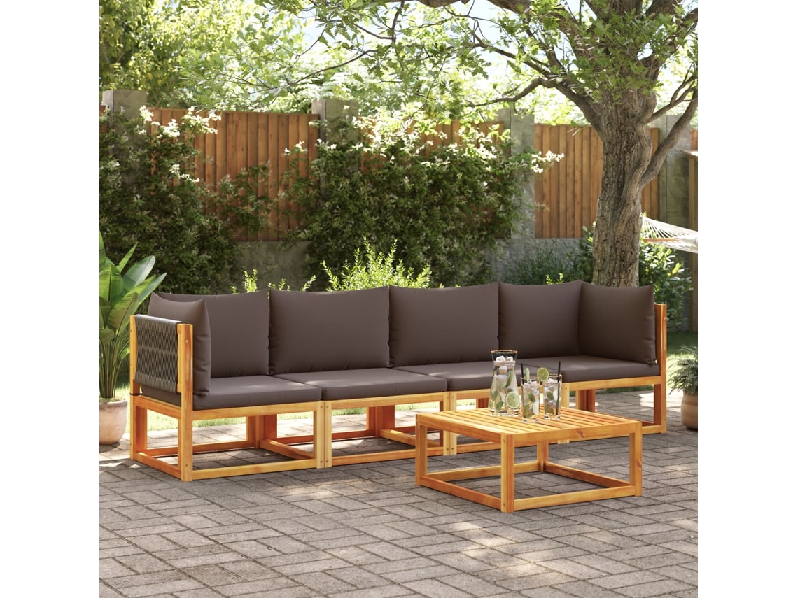 Vidaxl Conjunto De Sofás De Jardim Vidaxl De 4 Peças Com Almofadas De Madeira De Acácia E Corda