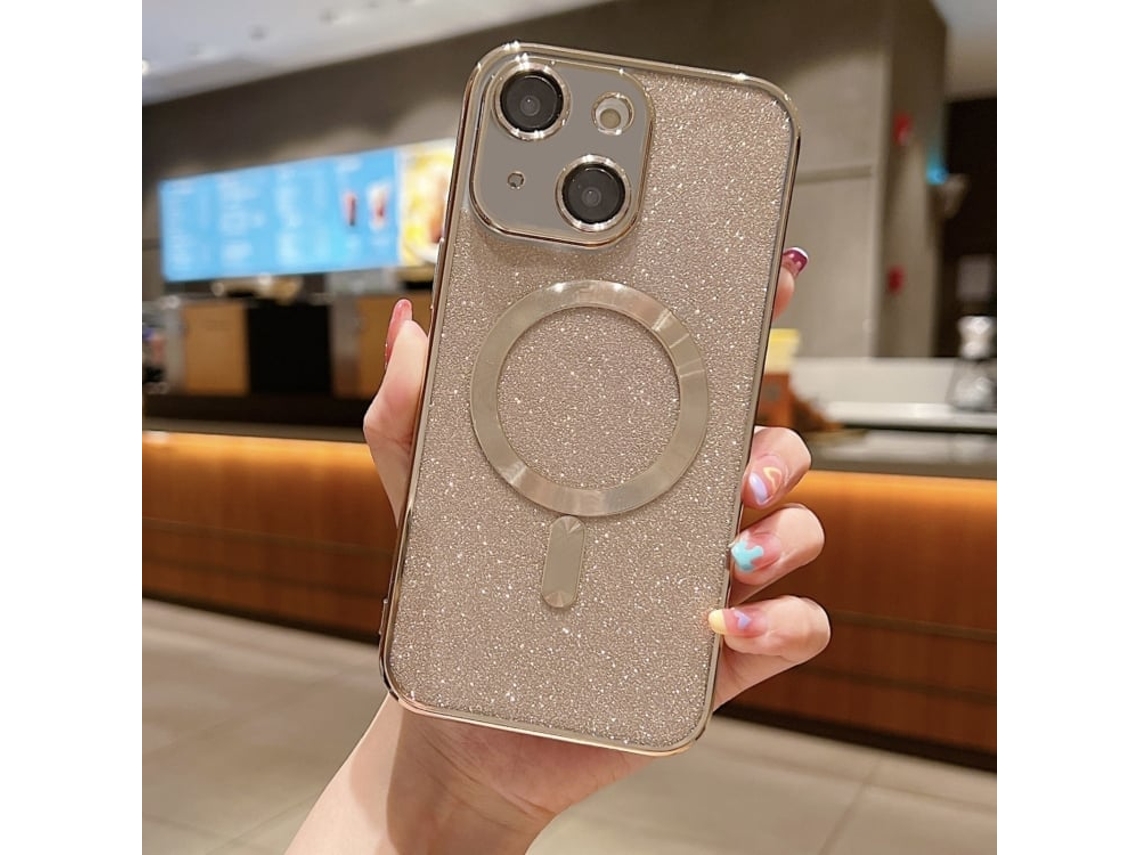 Capa De Tpu Para Iphone 14 - Glitter - Acabamento Eletroplástico - Magsafe