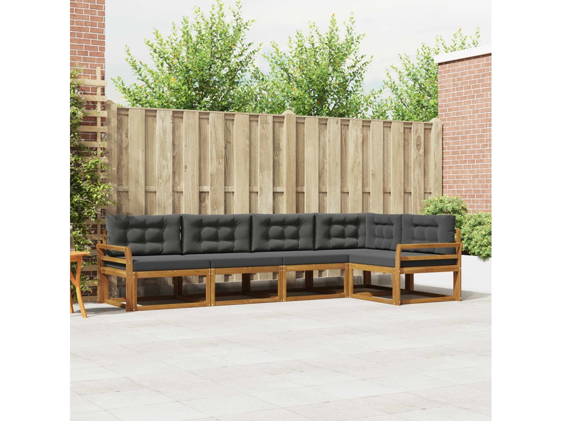 Vidaxl Conjunto De Sofás Para Exterior 5 Unid. Natural E Antracite