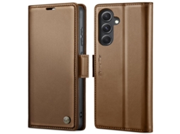 Capa Para Samsung Galaxy S23 Fe 5g Borboleta Fivela Litchi Textura De Telefone De Couro Rfid Antirroubo Marrom