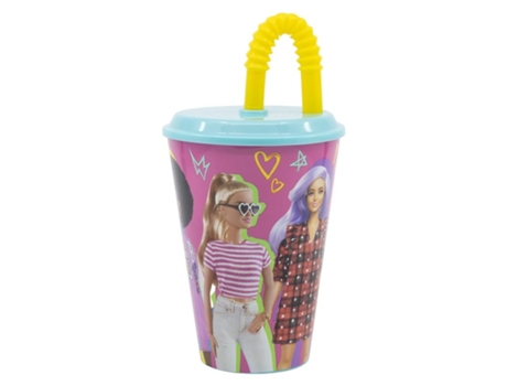 Vaso Infantil Reutilizable Barbie Con Tapa Y Pajita 430ml Más De 3 Años P23stor
