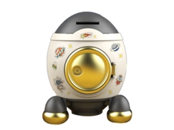 Cofrinho Foguete Espacial Cartoon, Cinza e Dourado, para Crianças, Presente Luxuoso com MARCA