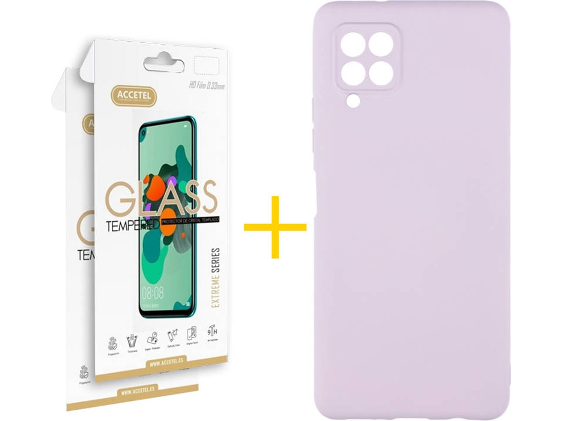 Capa e Película Samsung A12 5G ACCETEL Vidro Temperado 3877 Roxo