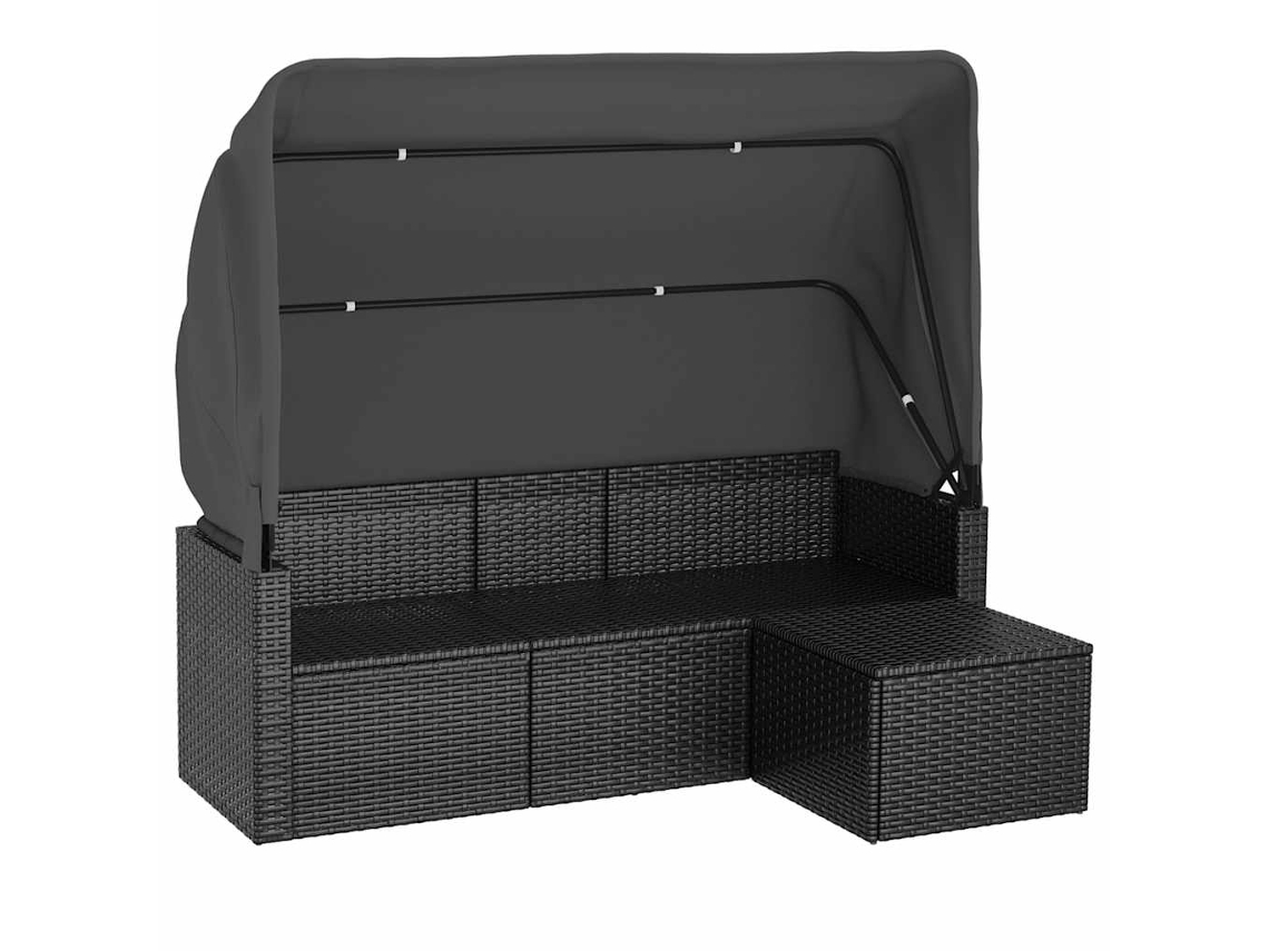 Maison Exclusive - Sofá De Jardim De 3 Lugares C/ Teto/apoio De Pés Vime Pe Preto