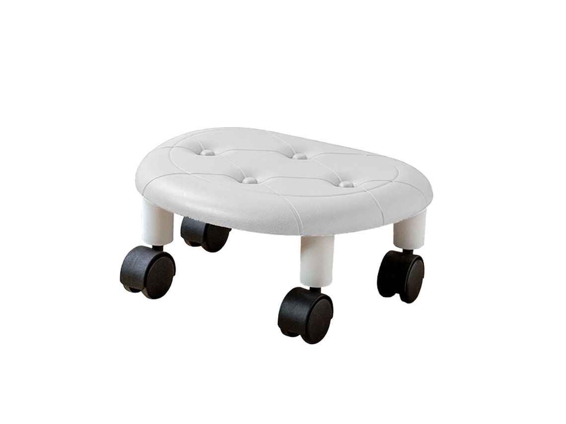Taburete baixo com rodas universais superfície pu estrutura plástica para sala de estar quarto infantil branco S/MARCA
