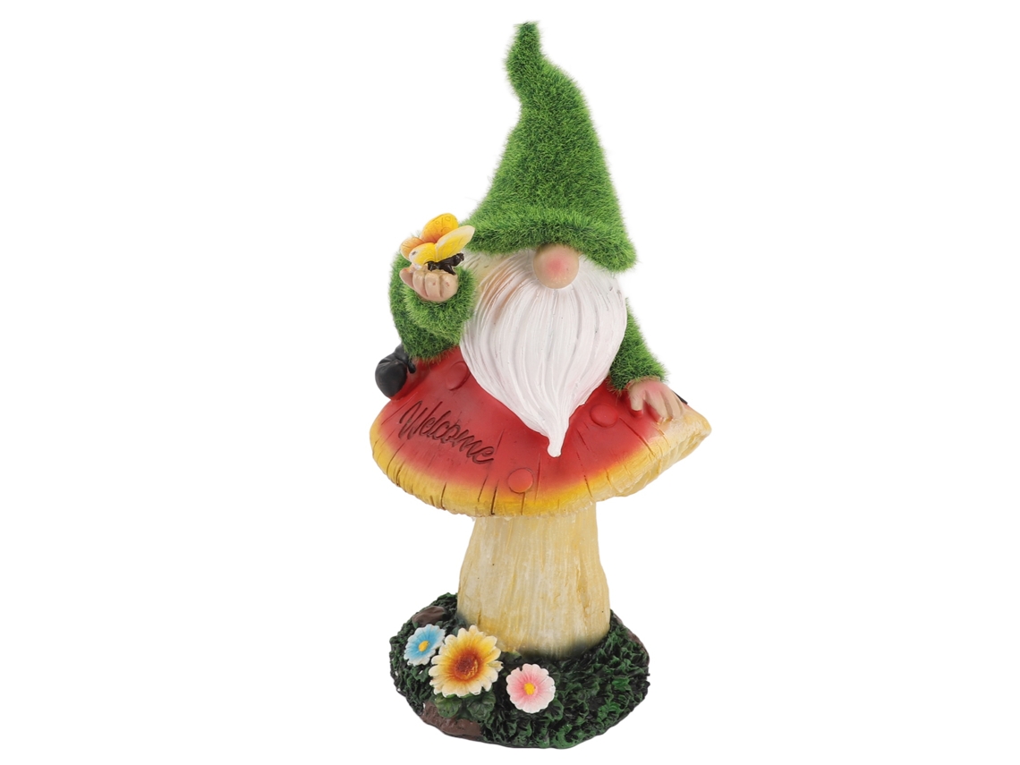 Estátua de Cogumelo com Gnomo em Resina para Decoração de Jardim | S/MARCA