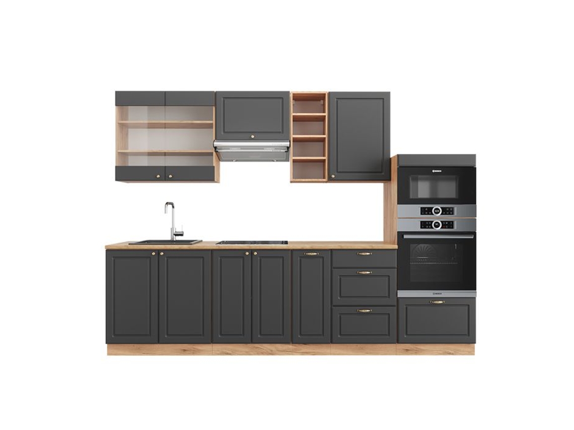 Cozinha Fame-Line, 280 cm, Carvalho PT, Country Antracite/Carvalho Dourado, Vicco