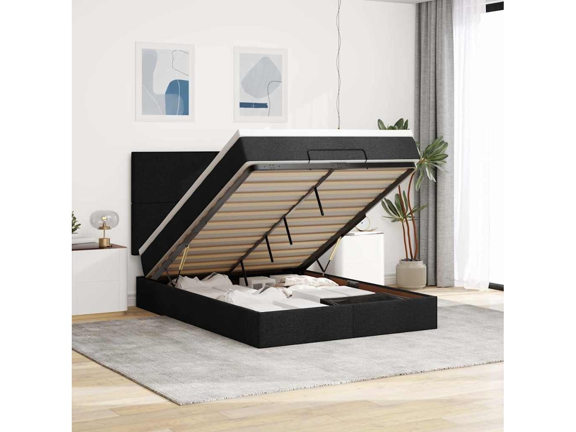 Vidaxl Estrutura De Cama Otomana Com Colchão 140x190 Cm Tecido Preto