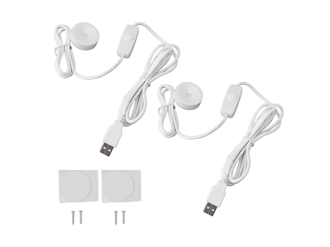 2pcs Spot Lights LED Dimmerizável USB 5v Pequenos para Vitrines Armários Joias Branco | S/MARCA