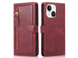 Capa Para Iphone 14 Pele Sintética Anti-riscos Magnética Com Porta-cartões Vermelho