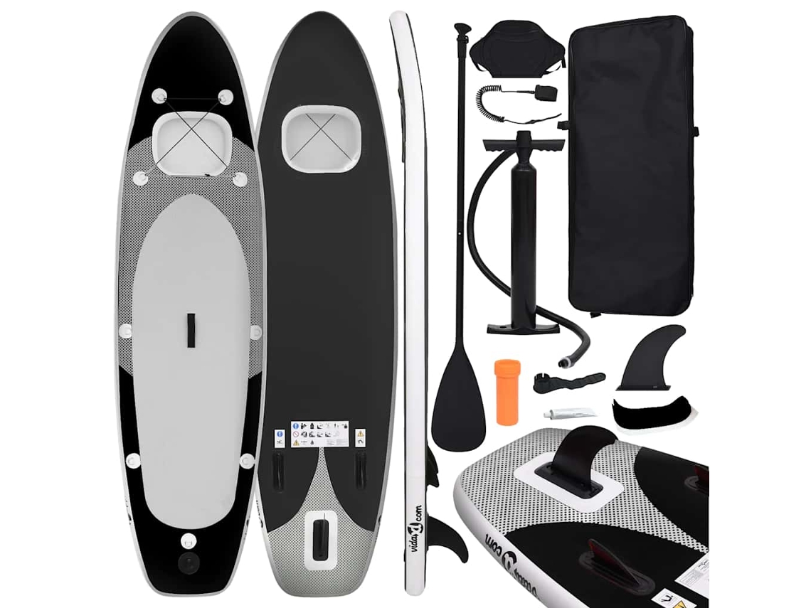 Vidaxl Conjunto Prancha De Paddle Sup Insuflável 300x76x10 Cm Preto