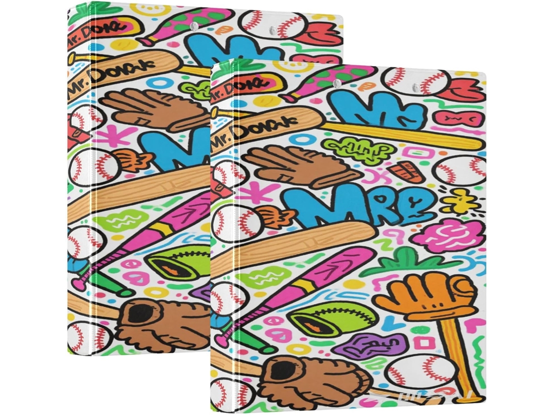 Pasta Escolar De 3, 8cm Com Estampa De Beisebol E Capa Bolso, Pacote Com 1 2 Unidades, Material Fichário De