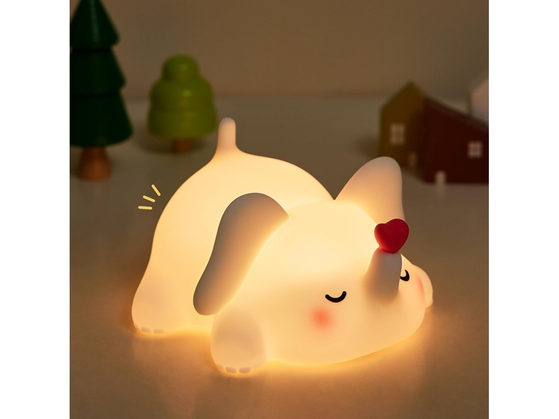 Luminária infantil de elefante em silicone com LED, 3 modos de iluminação e bateria.