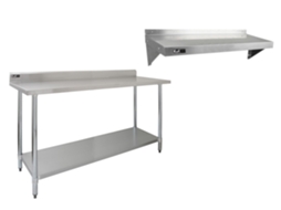 Conjunto Mesa Profissional Kukoo 150 Cm E Prateleiras De Parede Em Aço Inox 403, Estrutura Heavy Duty, Prateleiras Monstershop