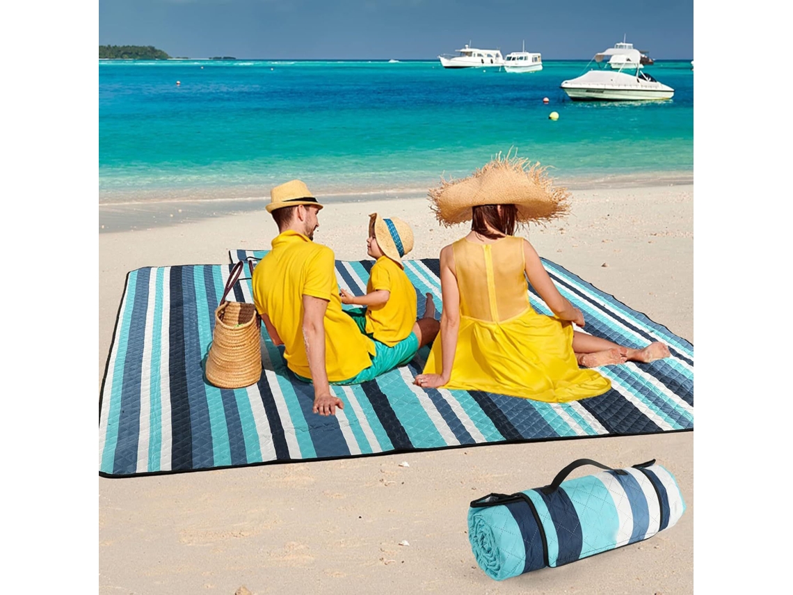 Manta Piquenique Acolchoada Impermeável 200x150cm Listrada Resistente Areia Alça Transporte Confortável STELASPLEN