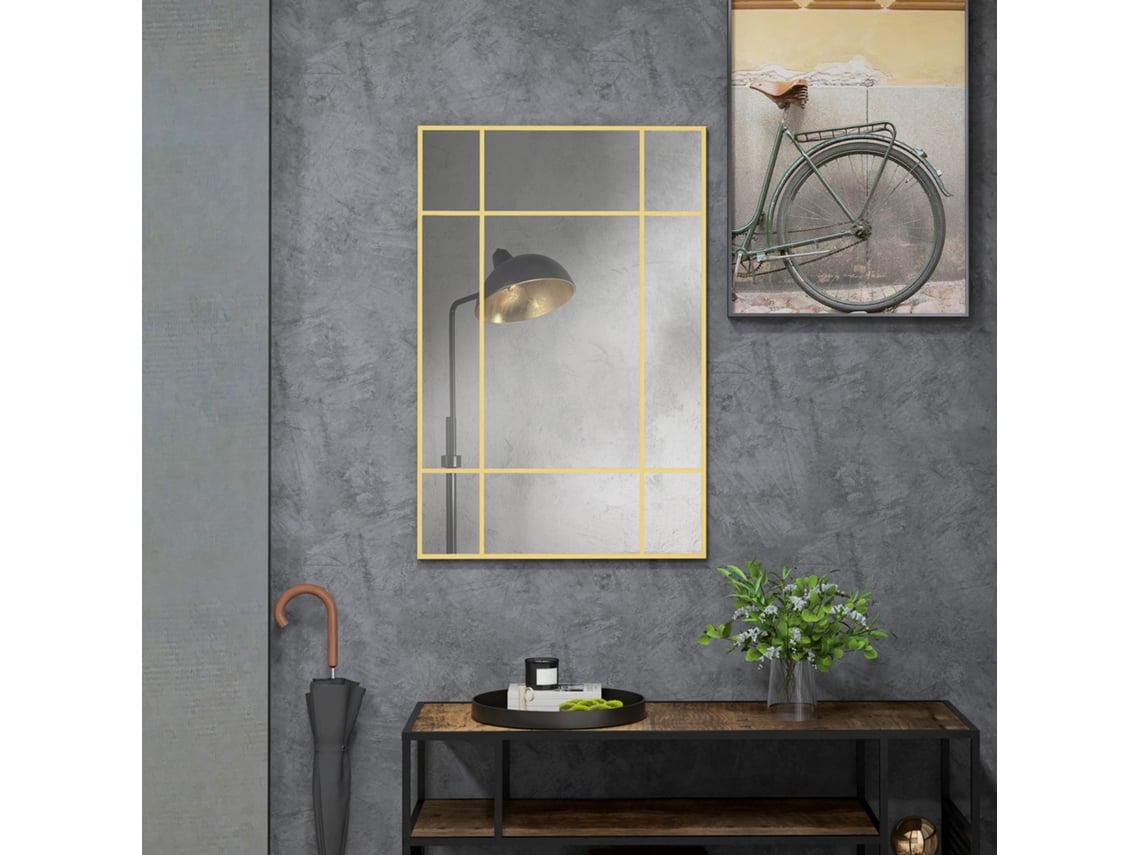 Espelho De Parede, Retangular, 90 × 60 Cm, Dourado