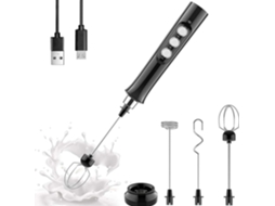 Espumador De Leite Portátil, Misturador Elétrico Bebidas Com 3 Velocidades, Café Recarregável Via Usb Bicos.