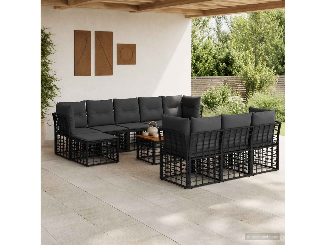 Vidaxl Conjunto De Sofás Para Exterior 11 Unid. Preto E Cinza Escuro