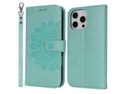 Capa Tipo Carteira De Couro Texturizado Com Alça Para Iphone 16 Pro, Verde Claro