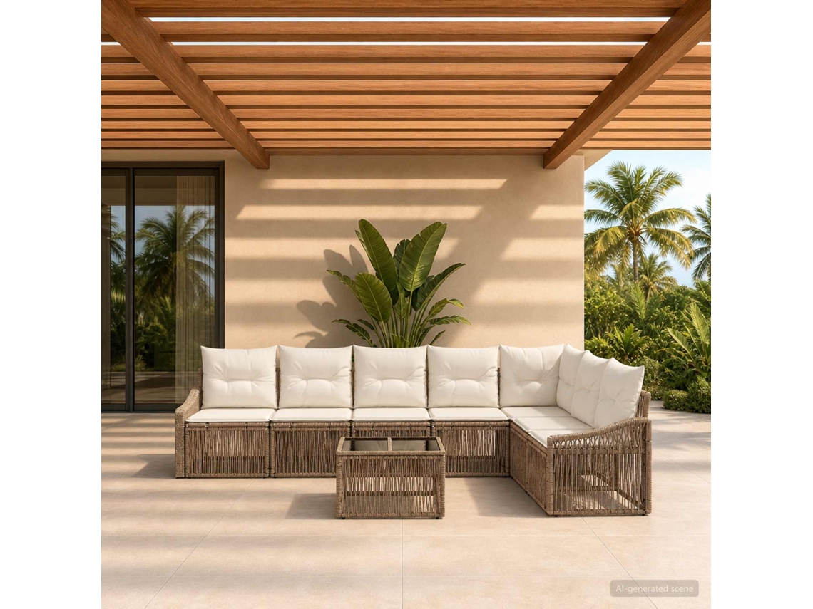 Vidaxl Conjunto De Sofá De Jardim 8 Pcs Bege Vime Pe