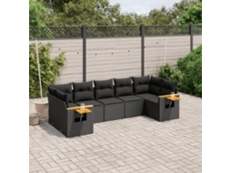 Jogo de Sofá 7 Peças P/ Jardim C/ Almofadões Vime Pe Preto Dkd Home Decor