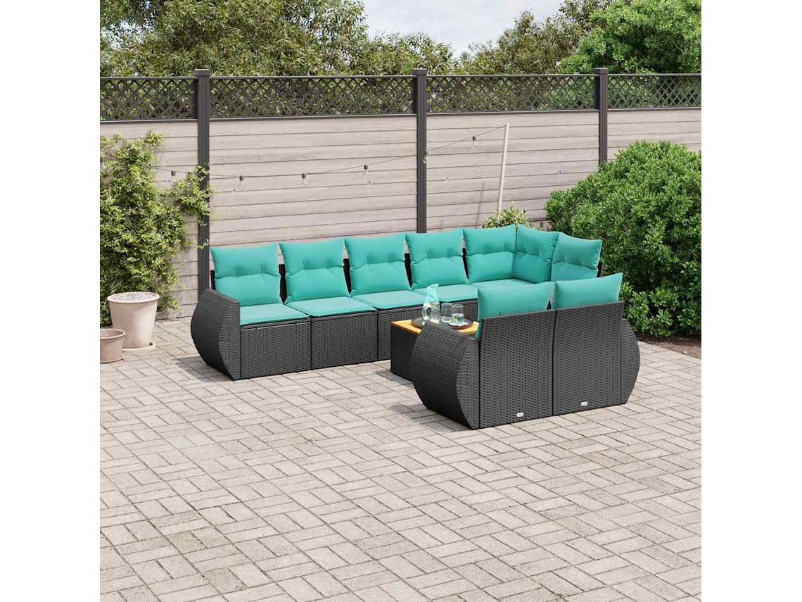 Vidaxl Conjunto De Sofá De Jardim De 9 Peças Com Almofadas Em Rattan Sintético Preto