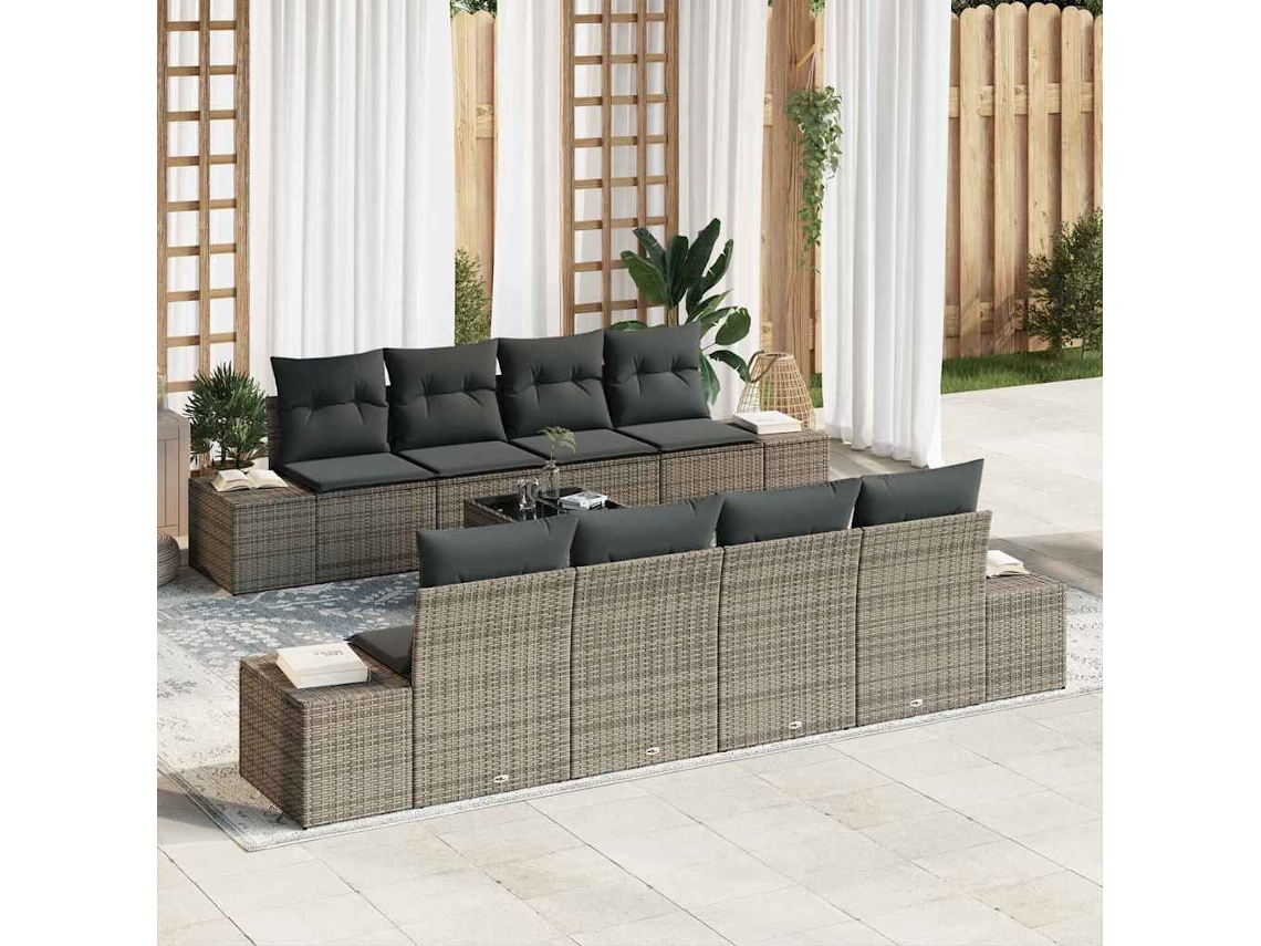 Vidaxl Conjunto De Sofá De Jardim 7 Unid. Cinzeto Vime Pe