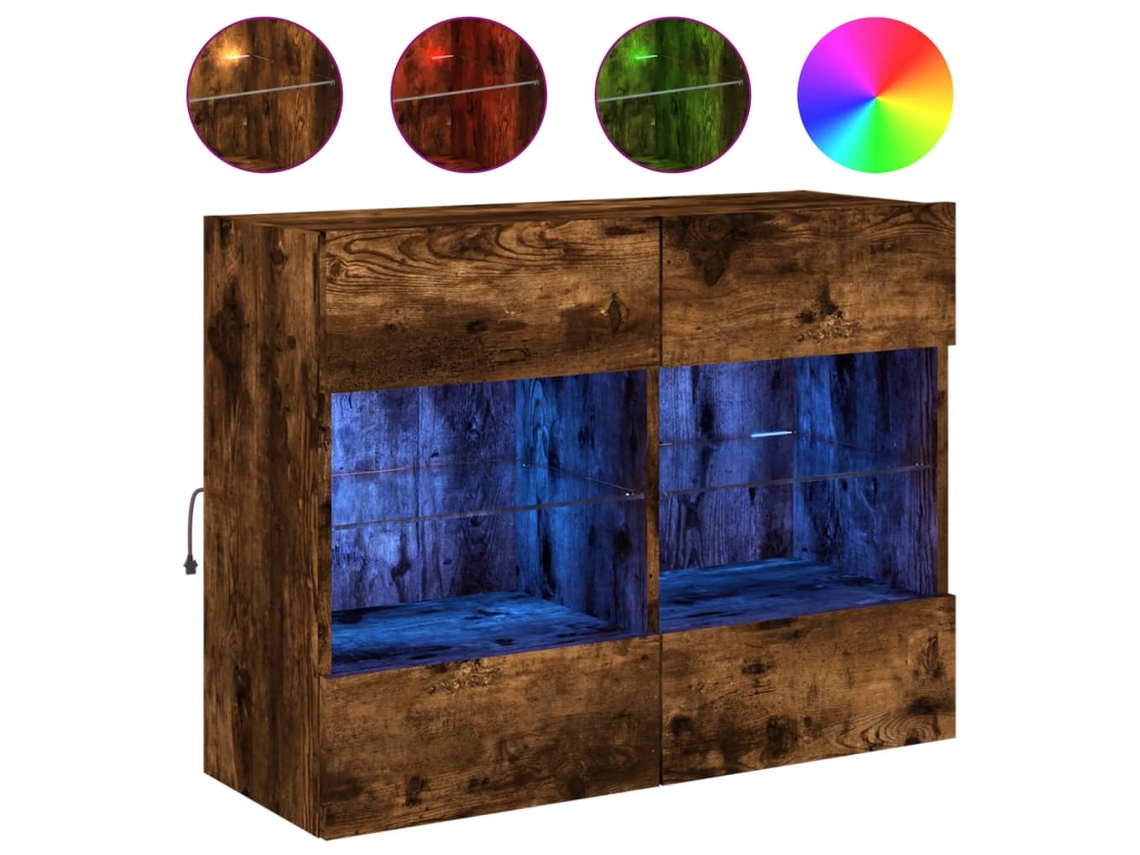 Móvel de Parede com Luzes Led Carvalho Fumado MAISON EXCLUSIVE (78,5x30x60,5 cm)