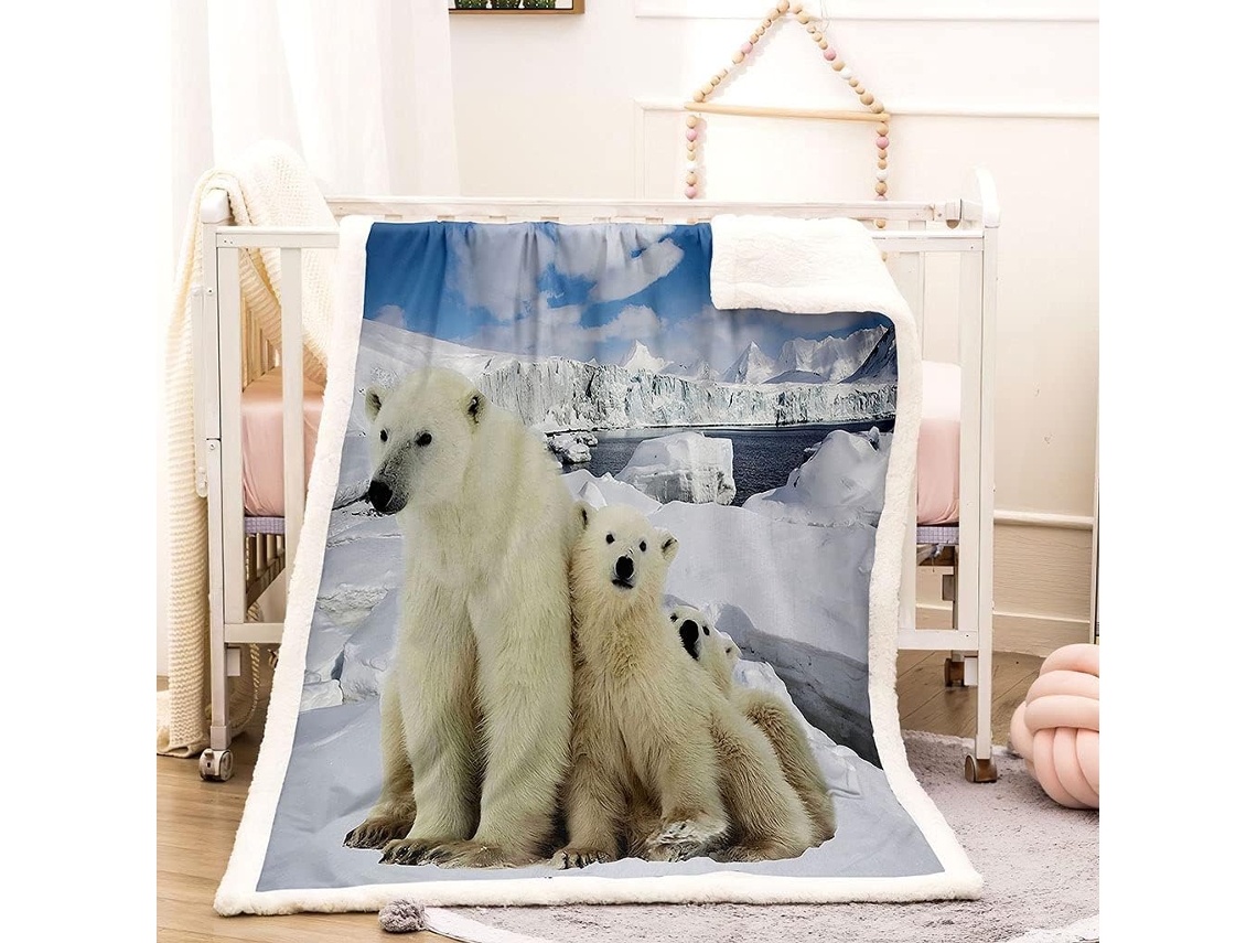 Manta com Estampa de Urso Polar Bra em Microfibra 180x200cm