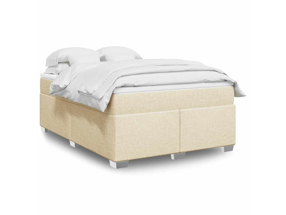 Vidaxl Cama com Molas/colchão 140x190 Cm Tecido Cor Creme