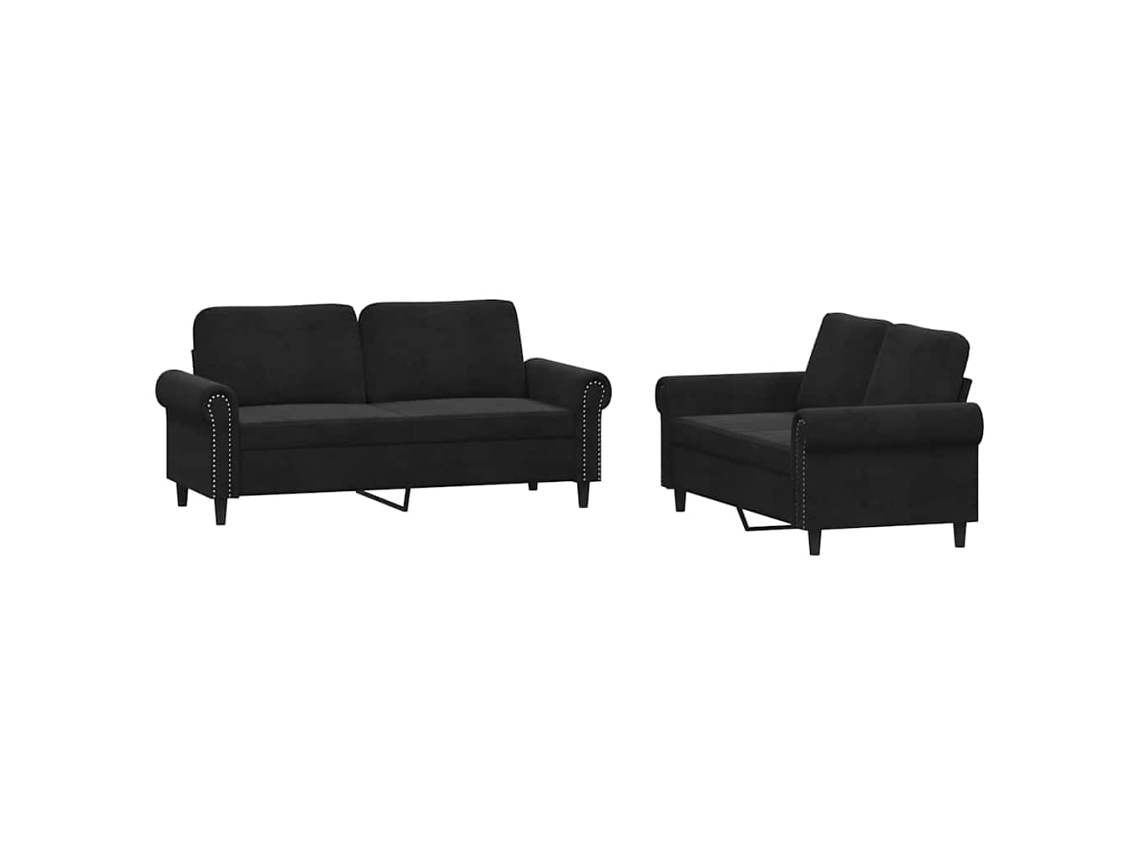 2 Pcs Conjunto de Sofás com Almofadões Veludo Preto MAISON EXCLUSIVE