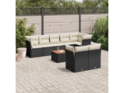 Vidaxl 9 Pcs Conjunto De Sofás P/ Jardim C/ Almofadões Vime Pe Preto