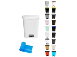 Cubo Basura Plástico Moderno | Apertura Con Pedal | Cubo Reciclar Blanco - Blanco 50 Litros + Bolsas