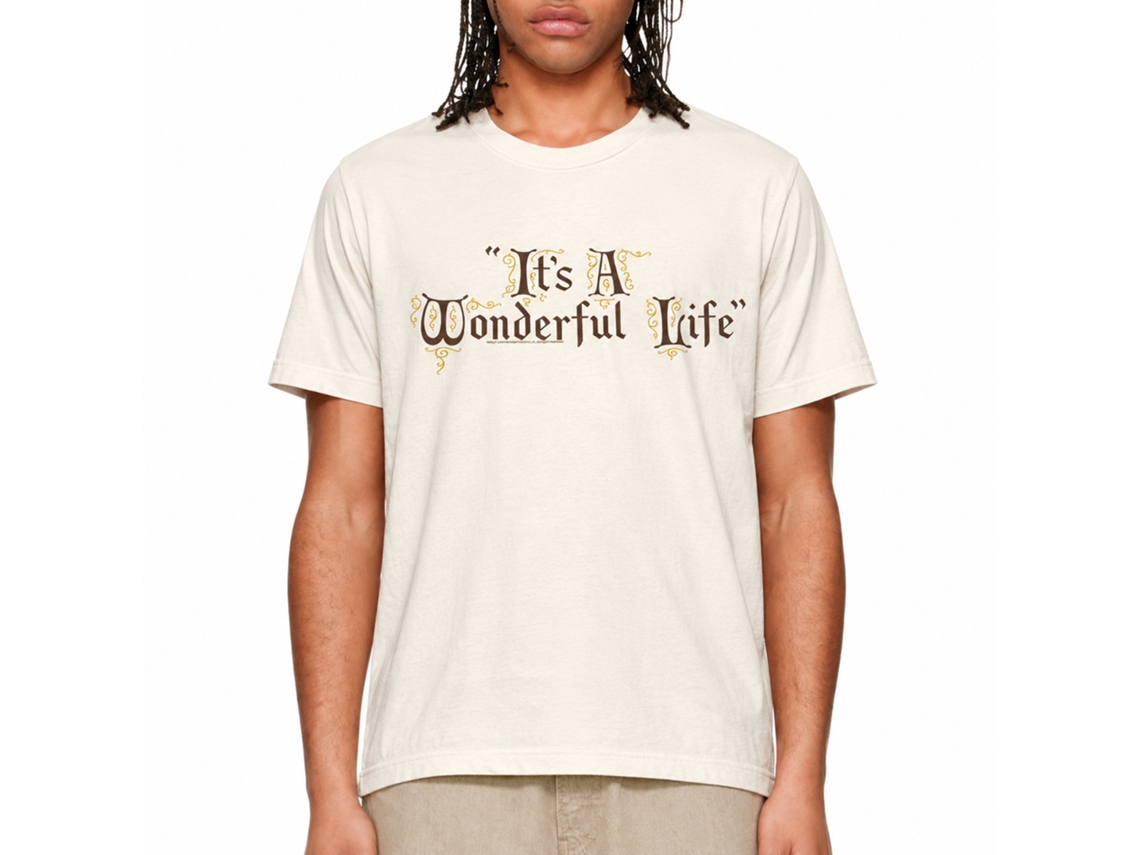 Rockinstone Its A Wonderful Life Movie Title Treatment Solid Natural Adult T-shirt Size:xl