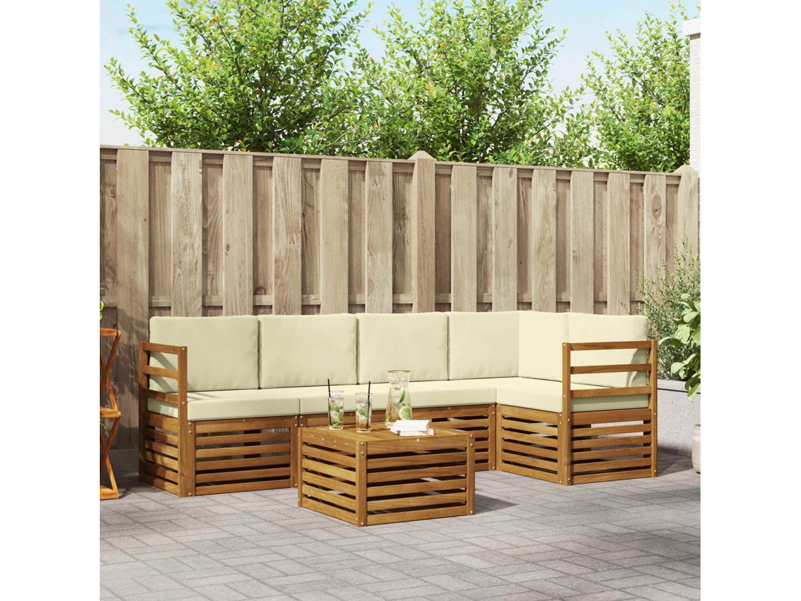 Vidaxl Conjunto De Sofás Para Exterior 6 Unid. Natural E Creme