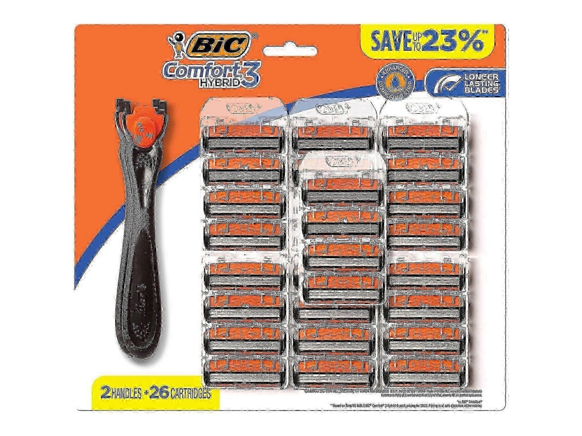 Pacote De Lâminas De Barbear Com 2 Cabos E 26 Cartuchos, Duradouras